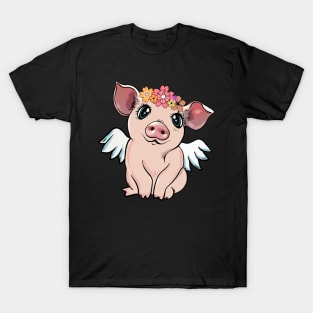 Pig flowers crown wings T-Shirt